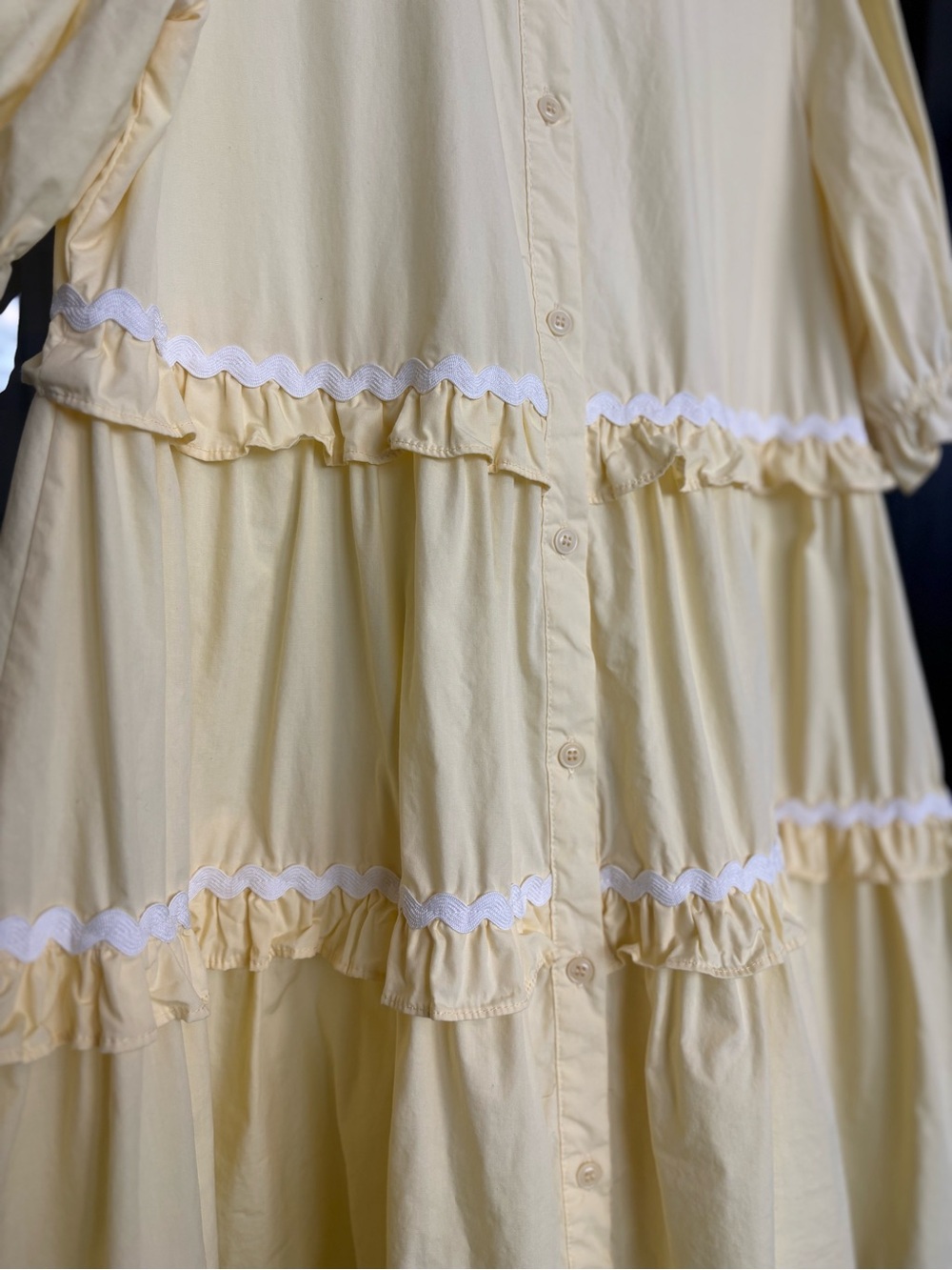 Petal & Pup Shively Puff Sleeve Ruffle Cotton Shirtdress Butter Yellow - Size 8 - Picture 4 of 10